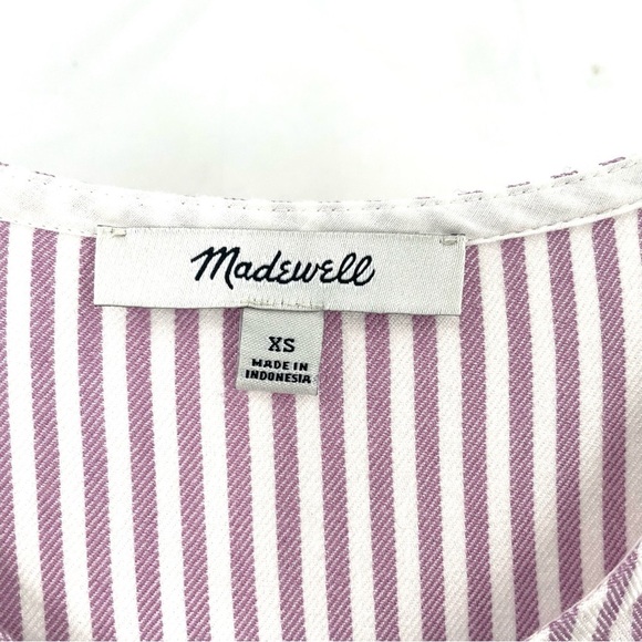MADEWELL Studio Ruffle-Hem Lavender Stripe Short Sleeve Lightweight Button Down - Picture 9 of 10
